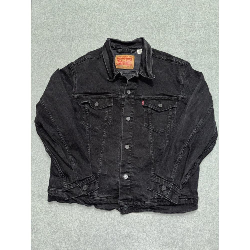 Levis Women's Trucker Jacket Black Denim Faded Casual Stretch Biker Size XL